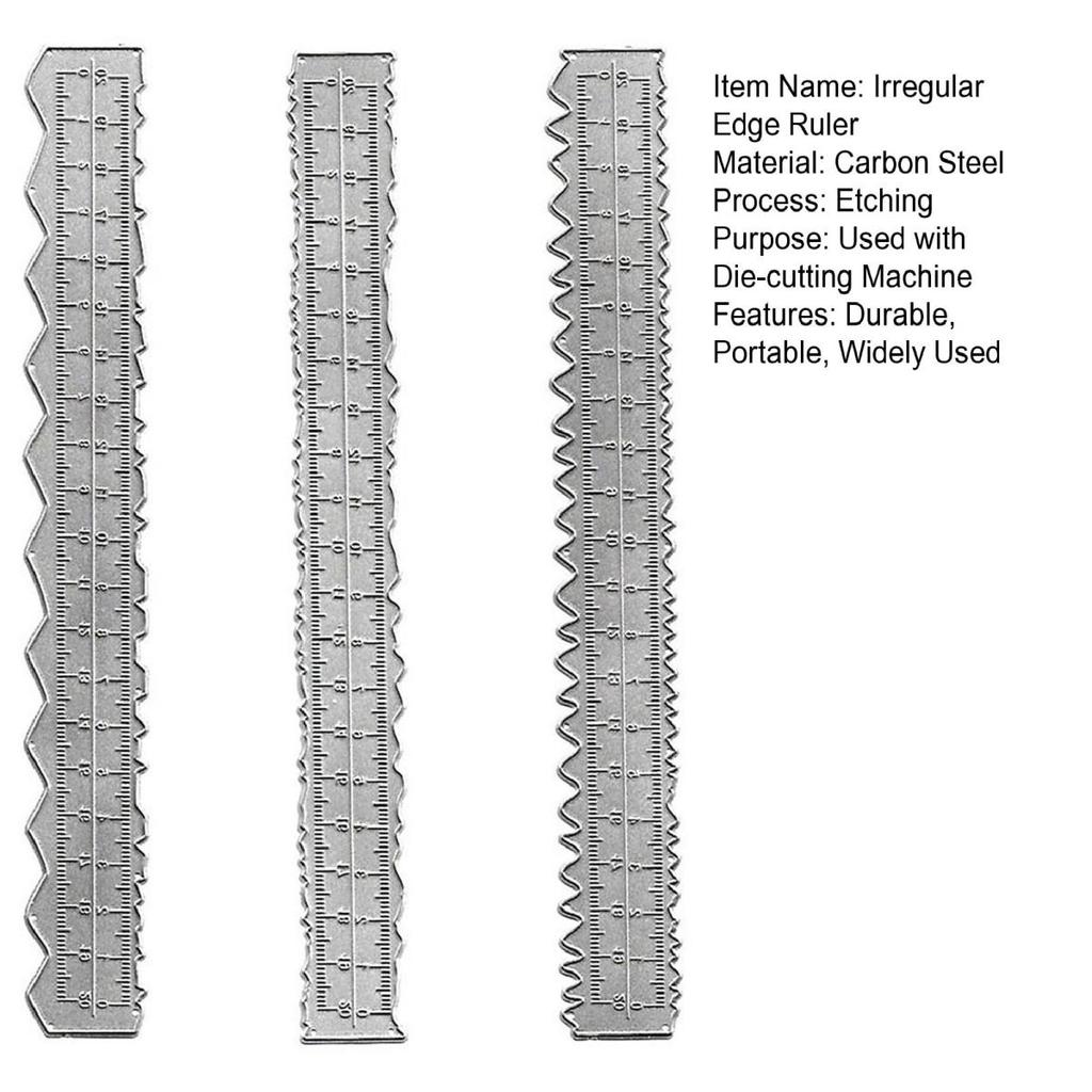3Pcs 8.54" Aço Carbono Metal Papel Rasgando Régua Bordas Irregulares Régua De Corte De Papel Borda Ondulada Ferramenta De Medição Para Escola Escritório Cartão Fazendo Artesanato DIY