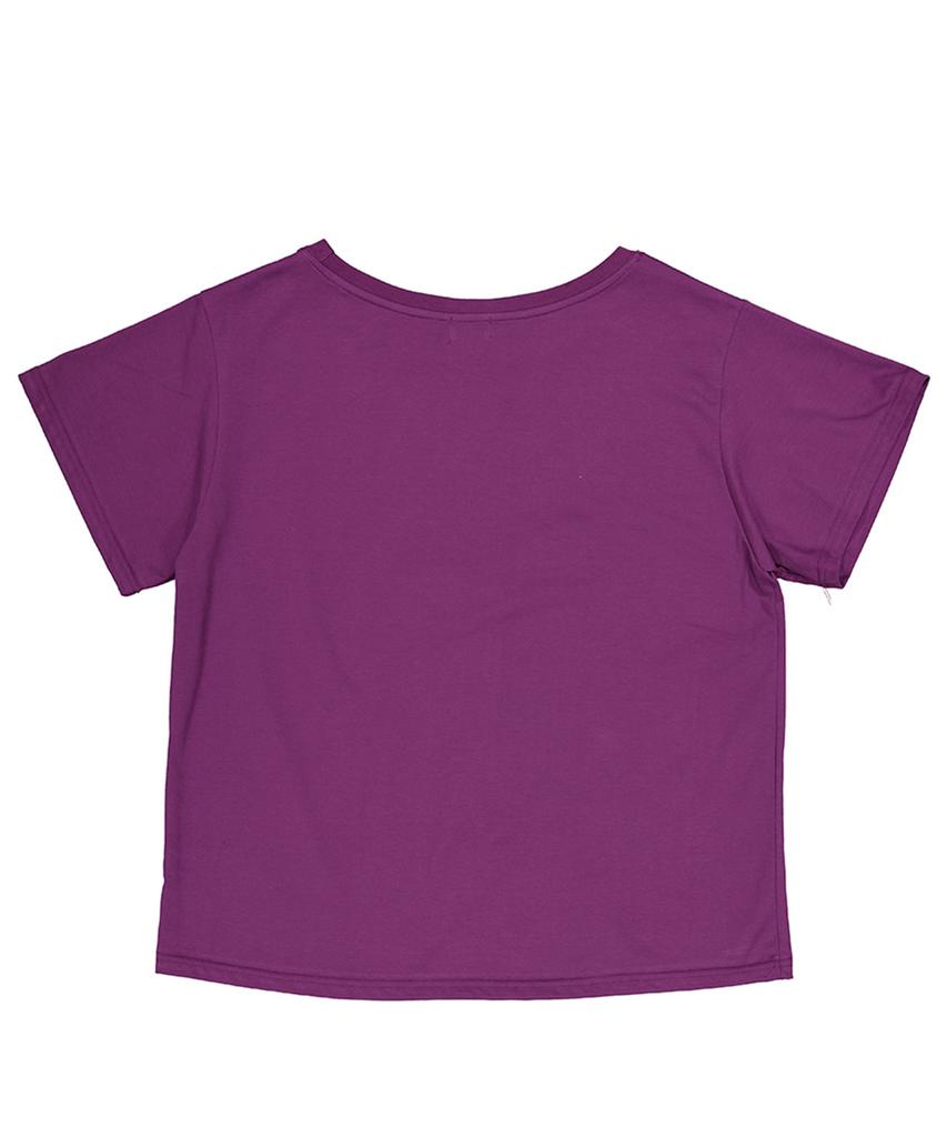 Seuteulaipeumagalin Margarine One-Shoulder Applique Logo Short Sleeve Purple