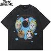 Hip Hop Streetwear Men TShirt Oversized Funny Graphic Baby Cats T Shirt Washed Black Tshirt Cotton Unisex Tops Tees