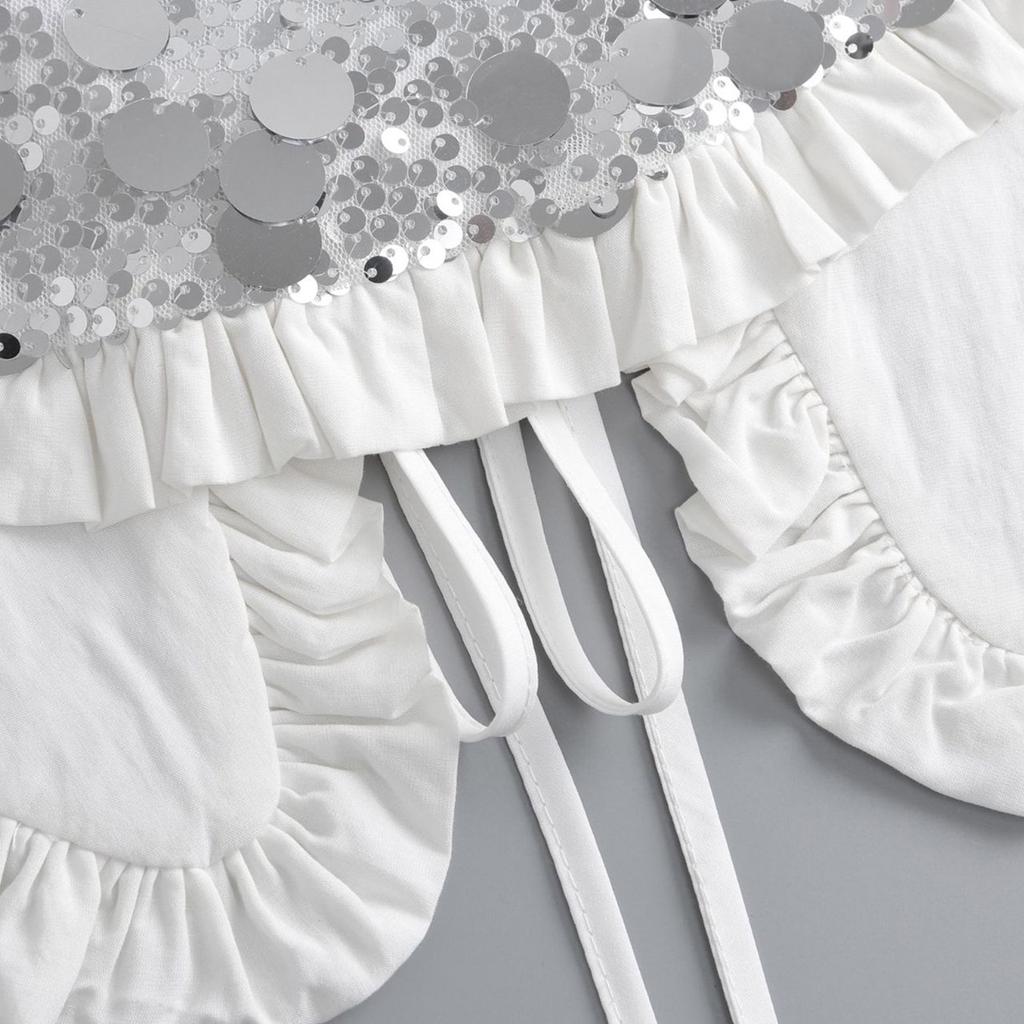 Dekoratives Pailletten-Umhang-Falschkragen für stilvolle Damen Elegantes gefaltetes Rüschen-Mini-Schal-Tuch für Partys und Hochzeiten