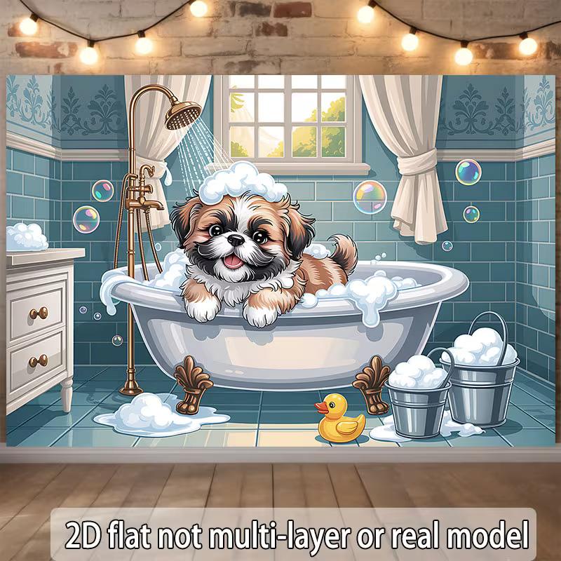 

2D Puppy Bathtub Photography Background Cloth with Bubbles & Duck 47.2x31.5inch/120*80cm