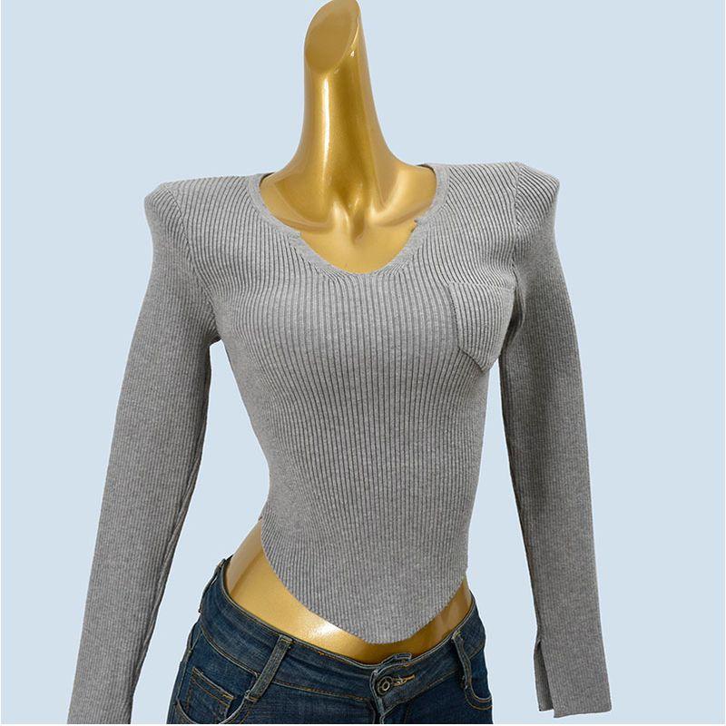 Long Sleeves Knitting Bottoming Shirt for Women Fall and Winter New Arrival Western Style All-Matching Silm Short Midriff Outfit Inner Wear Blouse