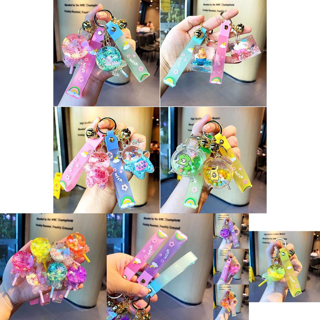 Adorable Acrylic Cartoon Keychain Cute Floating Sand Bottle Key Ring For Kids