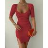 Women's Ribbed Knit Square Neck Bodycon Mini Dress ComfortableSplit Sleeve Party Dress