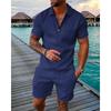 2025 summer men's 3D digital printing short-sleeved polo fashion sports and leisure suit foreign trade men's solid color