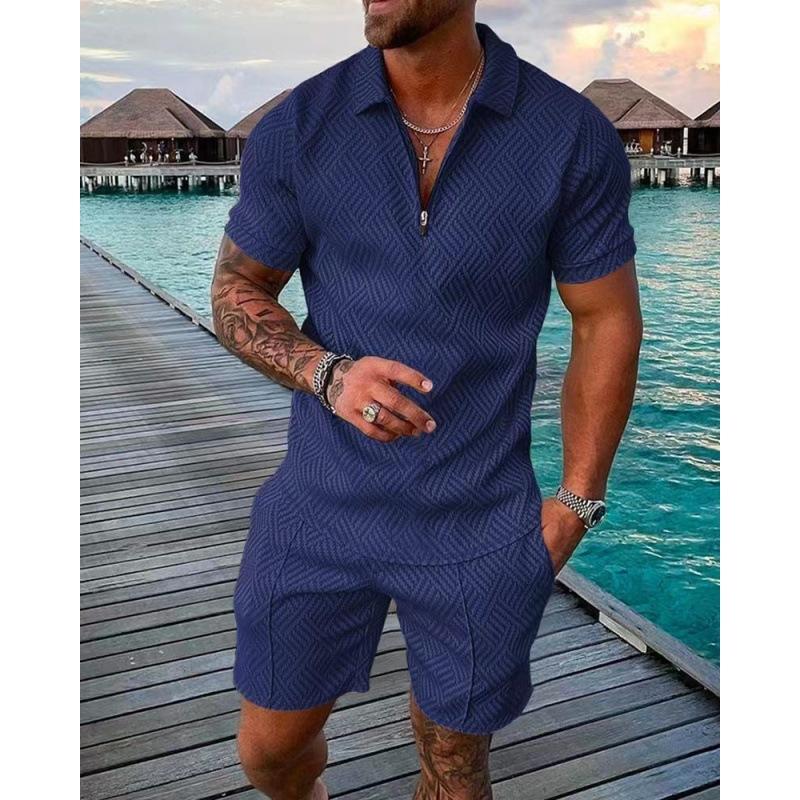 2025 summer men's 3D digital printing short-sleeved polo fashion sports and leisure suit foreign trade men's solid color