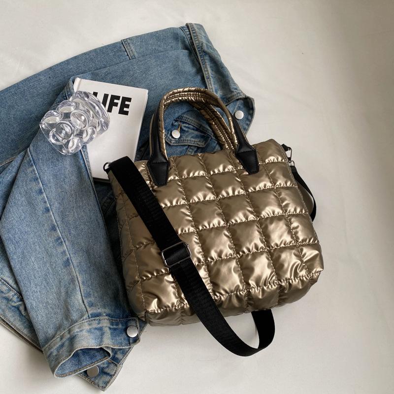 Women Shoulder Bags Ladies Large Capacity Handbag Quilted Padded Tote Bag Nylon Solid Color Satchel Puffer Crossbody Bag