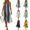 Damen Lässiges Ärmelloses Kleid Rundhals Blumenmuster Unregelmäßiger Saum Mittellang Sommerkleid Leicht Lockerer Schnitt