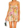 European and American Pastoral Style Sexy Square Collar Lace-up Small Floral Print Slim fit Puff sleeve Temperament High Slit Dress Women