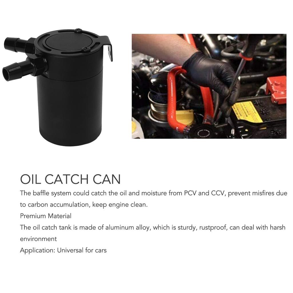 2 Port Oil Catch Can with Drain Valve 300ml Aluminum Alloy Universal Oil Catch Baffled Tank