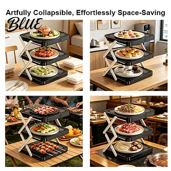 Collapsible Dish Rack Plate Storage Three-Tier Foldable Kitchen Organizer with Open Access Countertop Design