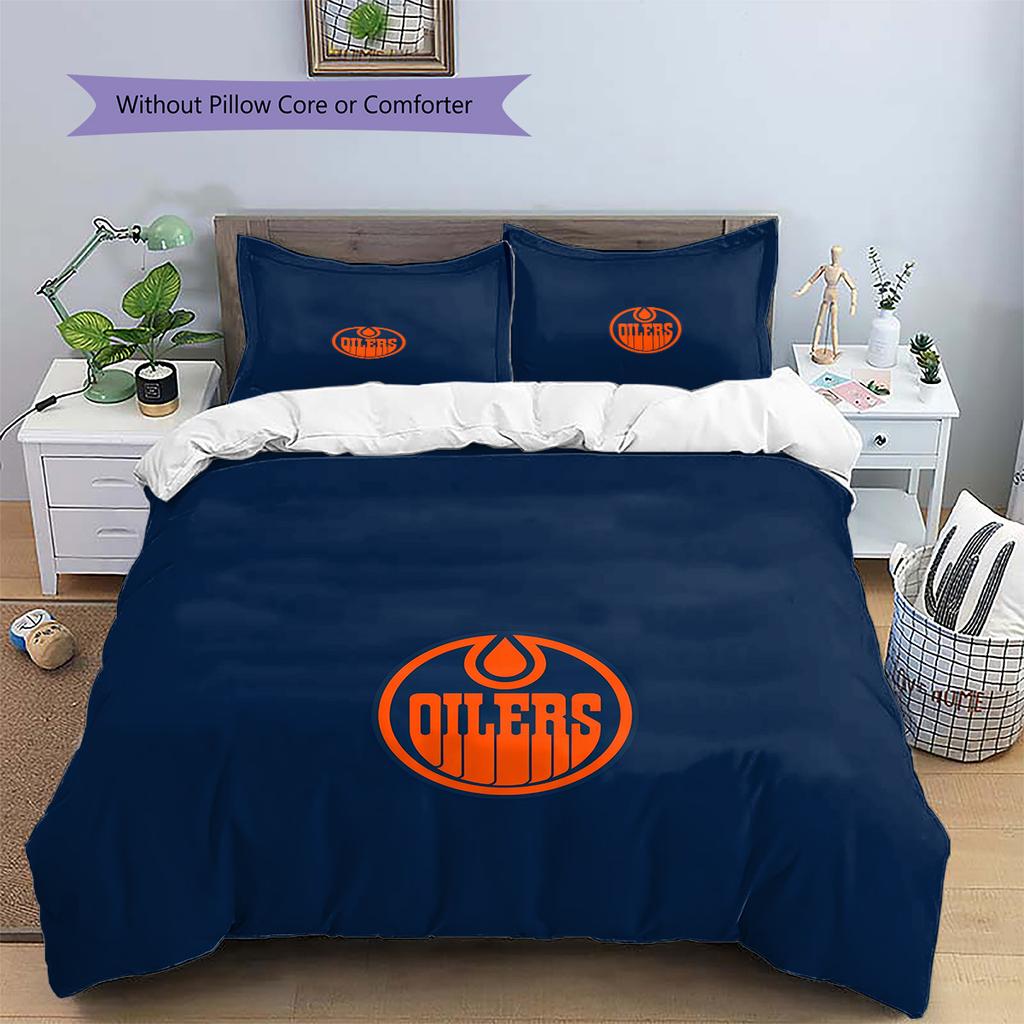 Edmonton Oilers2 Pattern Bedding Quilt Set Home Decoration Gift (1 * Duvet Cover + 2 * Pillowcase Without Core)