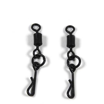 50PCS Matte Black Carp Fishing Rolling Swivels Long Body Quick Change Swivel With Ring Snap Connector Carp Fishing Accessories