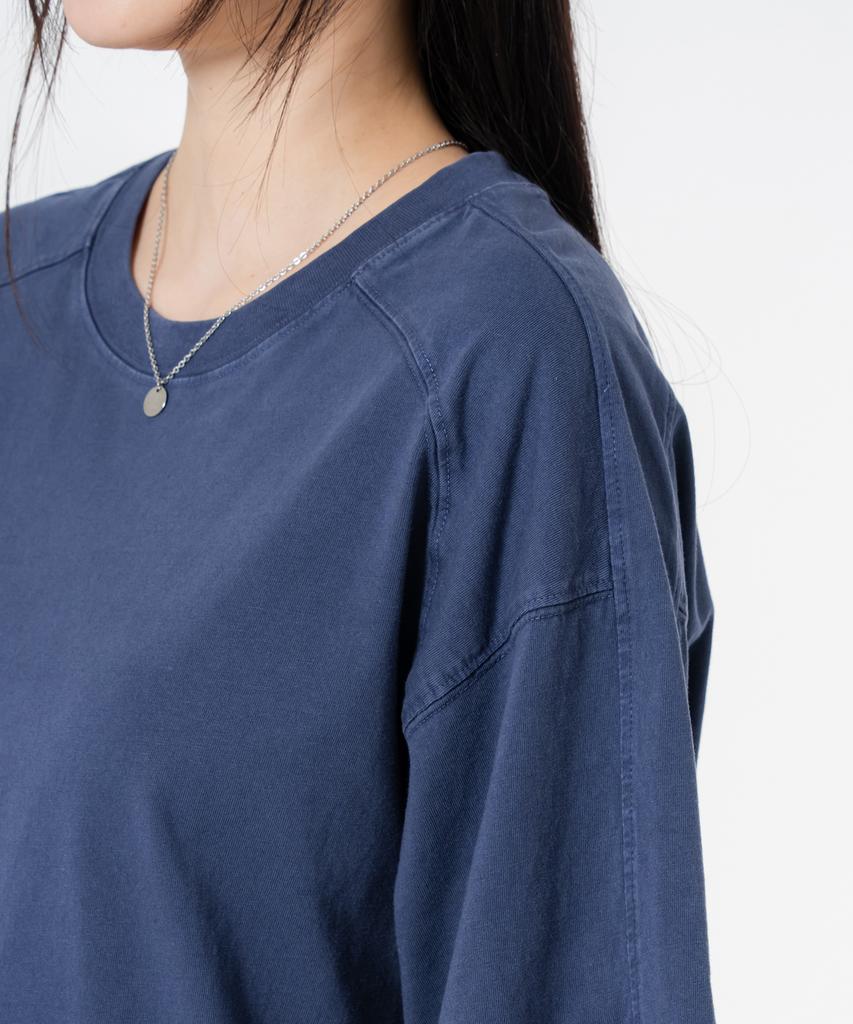 MOZMOZ Shoulder Cutout Plain Oversized Pigment Short Sleeve T-Shirt Blue