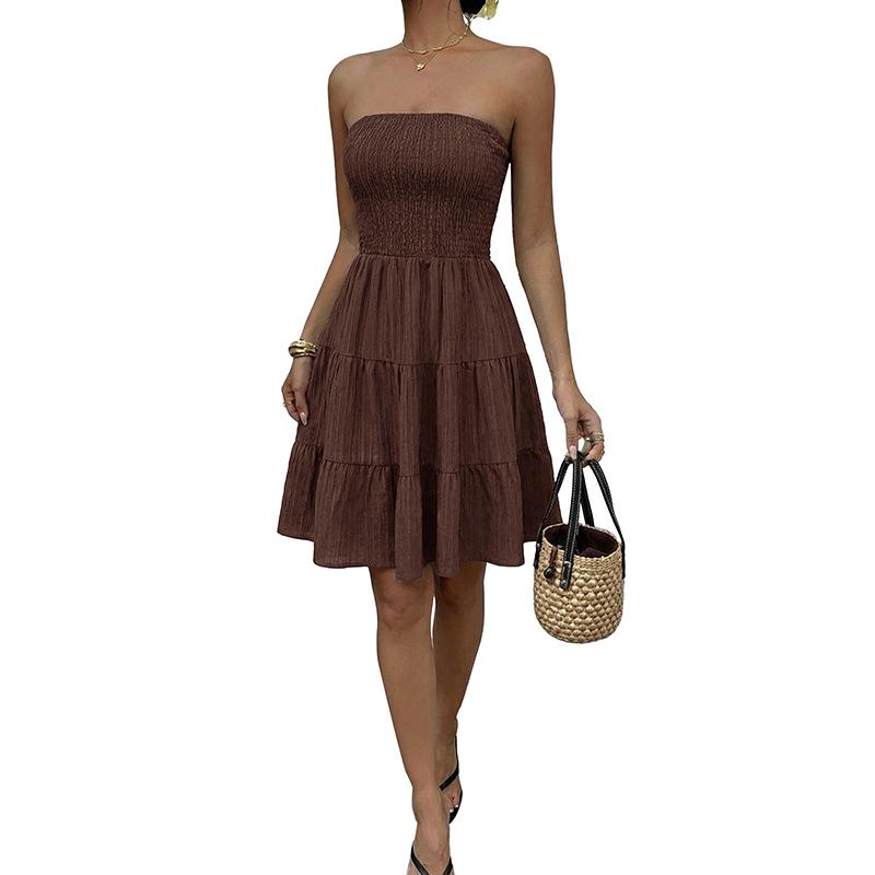 2026 New Summer Ruched Strapless Sleeveless Backless Elegant Women's Mini Dress for Europe & America