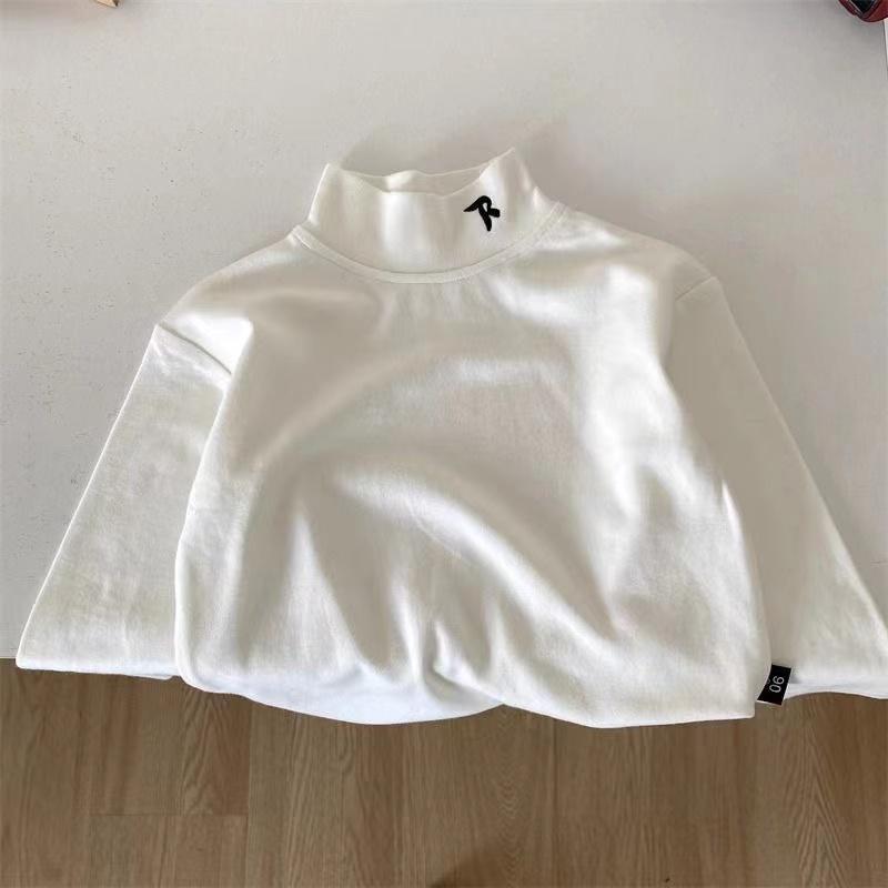 Kids Double Sided De Rong Brushed Half Turtleneck Base Layer Shirt Autumn Winter Warm Thermal Top for Boys and Girls