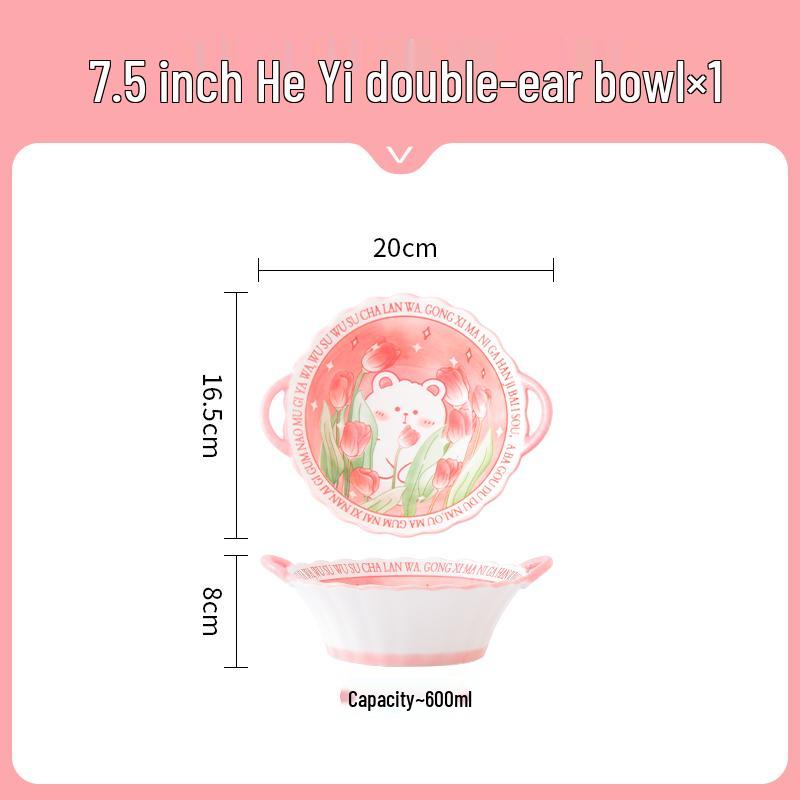 Cute Cartoon Ceramic Dinnerware Set: Bowls, Plates, and Chopsticks for Single Person