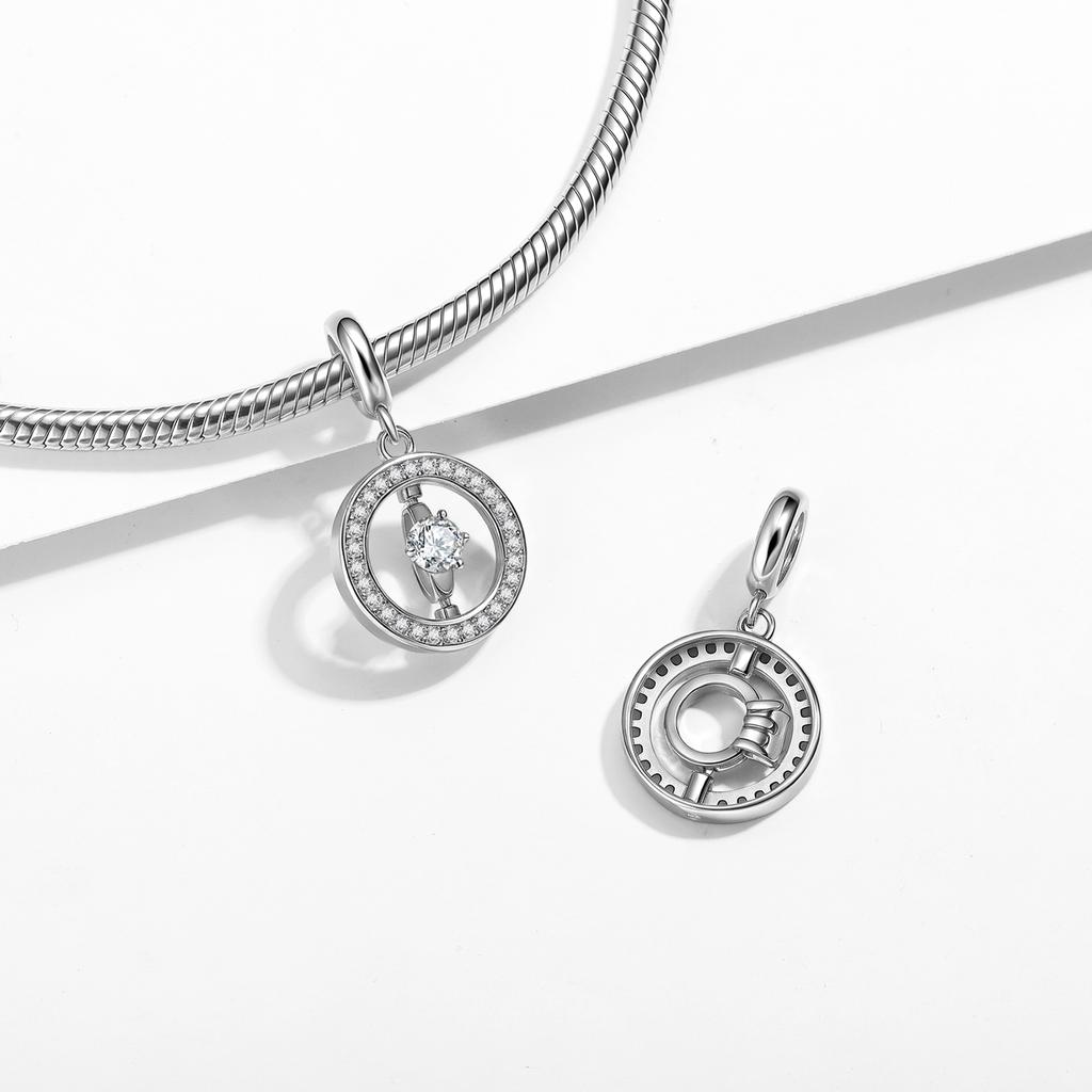 Round Shape Pendant Real 925 Sterling Silver Romantic Ring Charm Beads for Women Charm Bracelet Necklace Jewelry Making Fashion