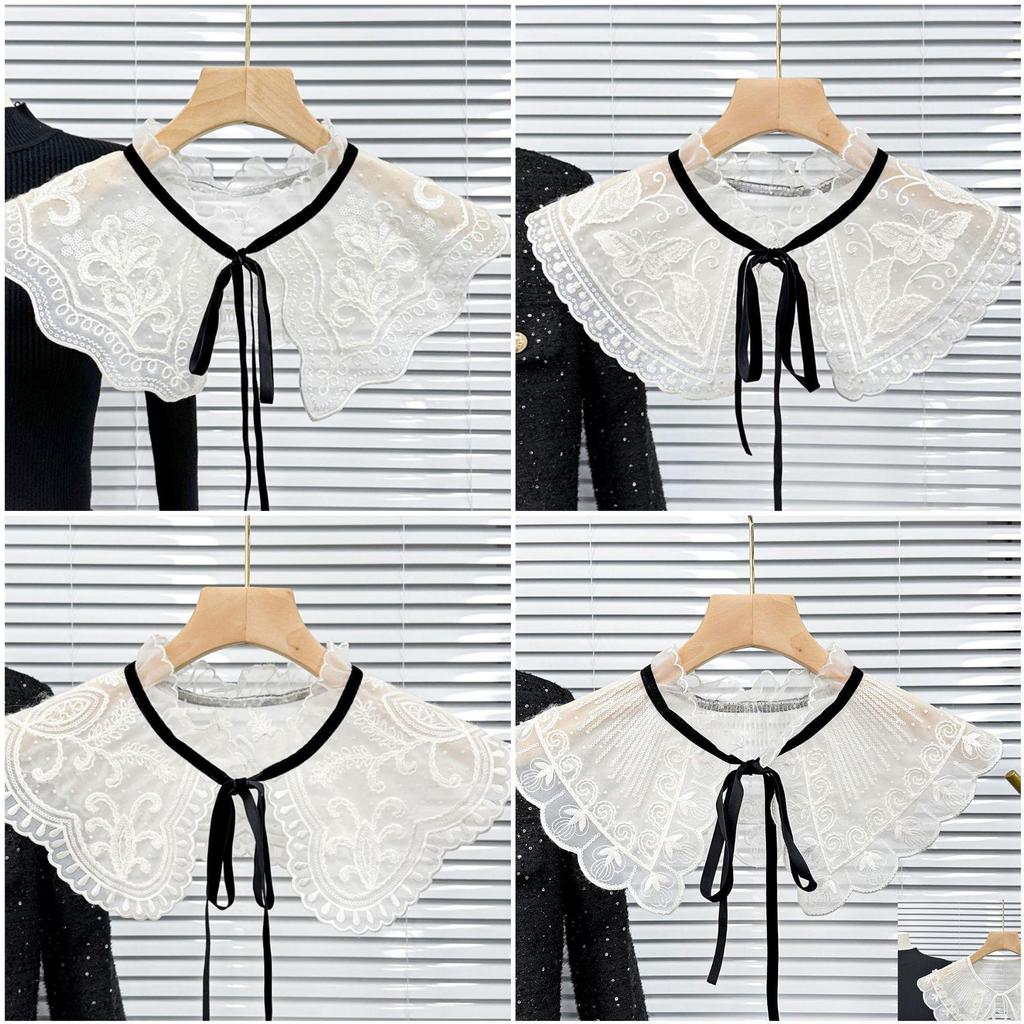 Autumn/Winter Detachable Wool Embroidered Lace Ruffle Collar Dickey
