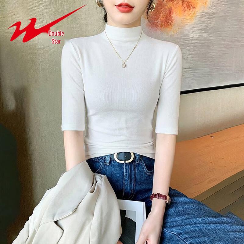 

Shuangxing Women s Ribbed Half-High Neck Mid-Sleeve T-shirt XL