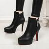 Europe, America, Autumn and Winter 2025 New Short Boots Women's Pointed High-heeled Rhinestone Thick-heeled Women's Shoes Black Side Zipper Fashion Bo