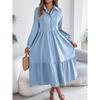 Vestido Camisa Largo Casual Holgado de Manga Larga con Cuello y Volantes para Otoño e Invierno