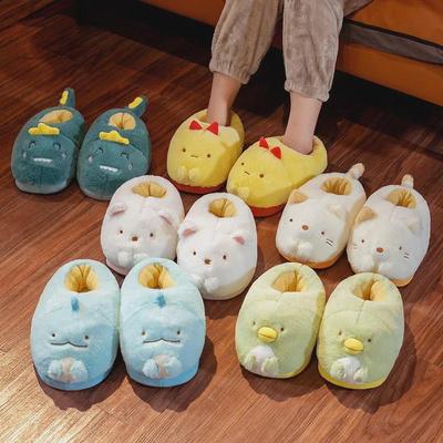 Women's Cute Cartoon Cotton Slippers - Warm Indoor Furry Heels for Fall and Winter, Unisex.