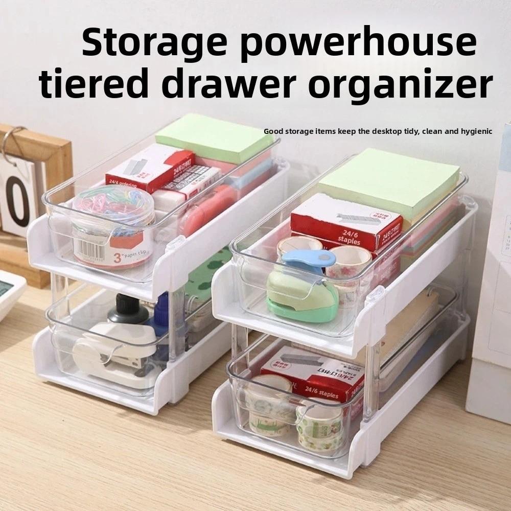 Storage Tray Desktop Storage Display Rack Removable Stationery/Toiletries 2 Layer Storage Shelf Plastic Space Save