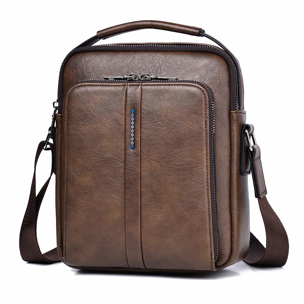 WEIXIER Men's Leather Crossbody Shoulder Bag Waterproof Messenger Sling Satchel Bag for Work Business Travel