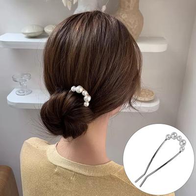 Francouzská vidlice do vlasů Elegantní Umělá perla Protiskluzové Dlouhé husté vlasy Updo Drdol Kovová špendlíková tyčinka ve tvaru U Ženy Dívčí Vlasové doplňky