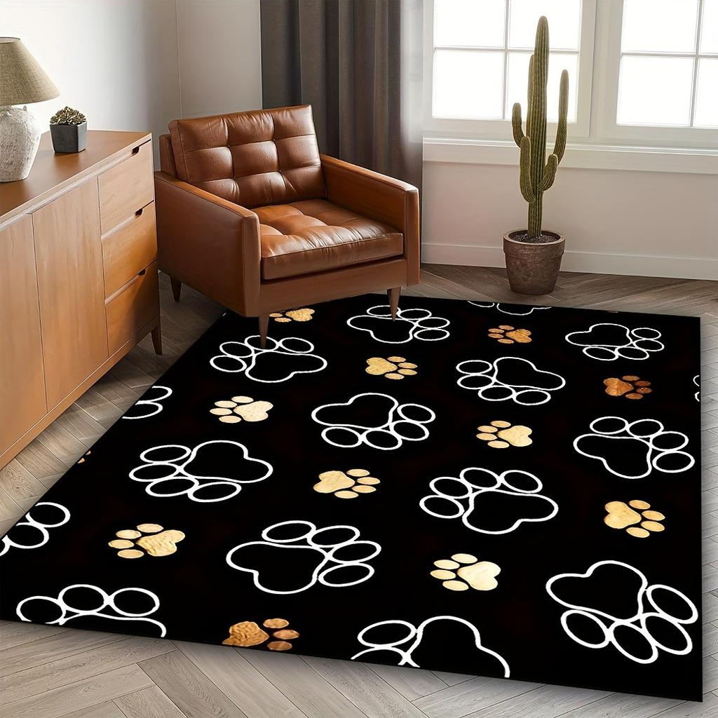 Cute Paw Print Area Rug Machine Washable Non Slip Flannel Carpet for Bedroom Living Room Kitchen