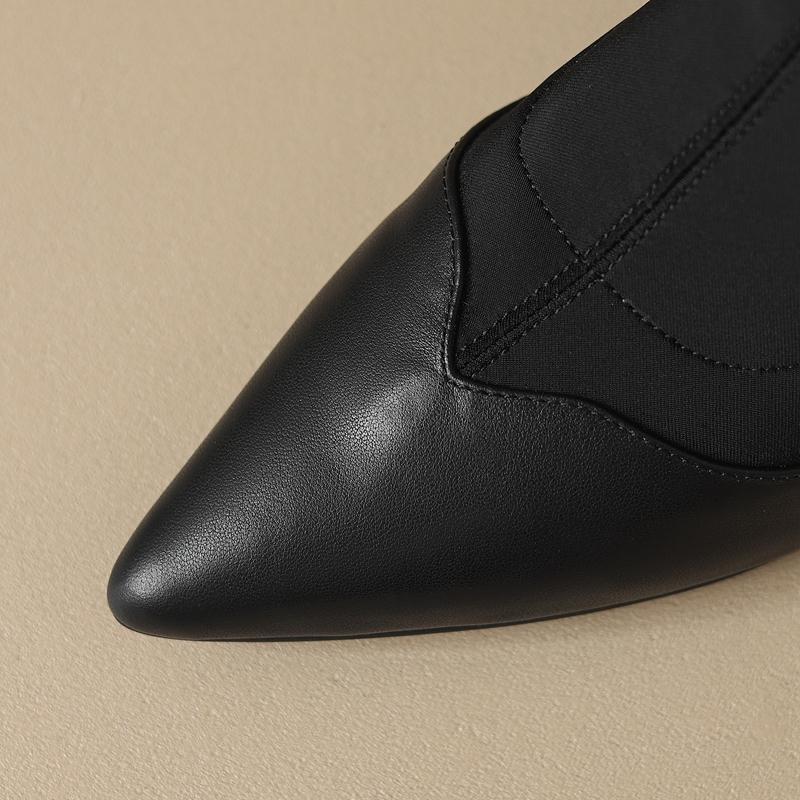 Fashion Women's new autumn pointed leather cowhide color blocked small fragrant style high-heeled plus size and calf zipper short boots