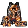 One Piece 3-In-1 Cartoon Lightweight Durable School Backpack with Crossbody Bag Pencil Case for Children Age 6-10 Primary School