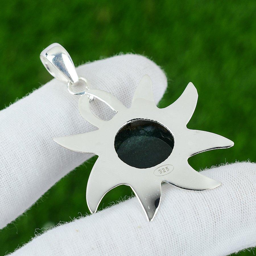 Solar Moss Agate Gemstone Bezel Daughter Handmade Pendant 925 Sterling Silver