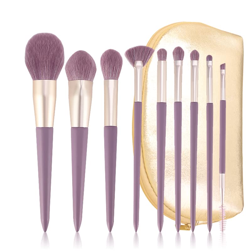 ENZO KEN Purple Makeup Brush Set with Gold Travel Colorful Vegan Eyeshadow Brush Face Contour and Blush Brush Beauty Set with Pro Cosmetic Blend