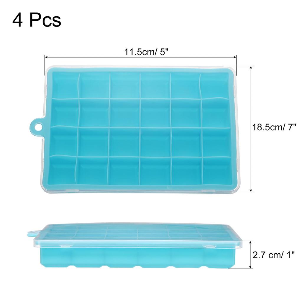 uxcell Silicone Square Ice Cube Tray with Lid, Ice Cube Mold for Freezer, Coffee Bartender Accessories, Light Blue, 24 Grids, 4 Pieces