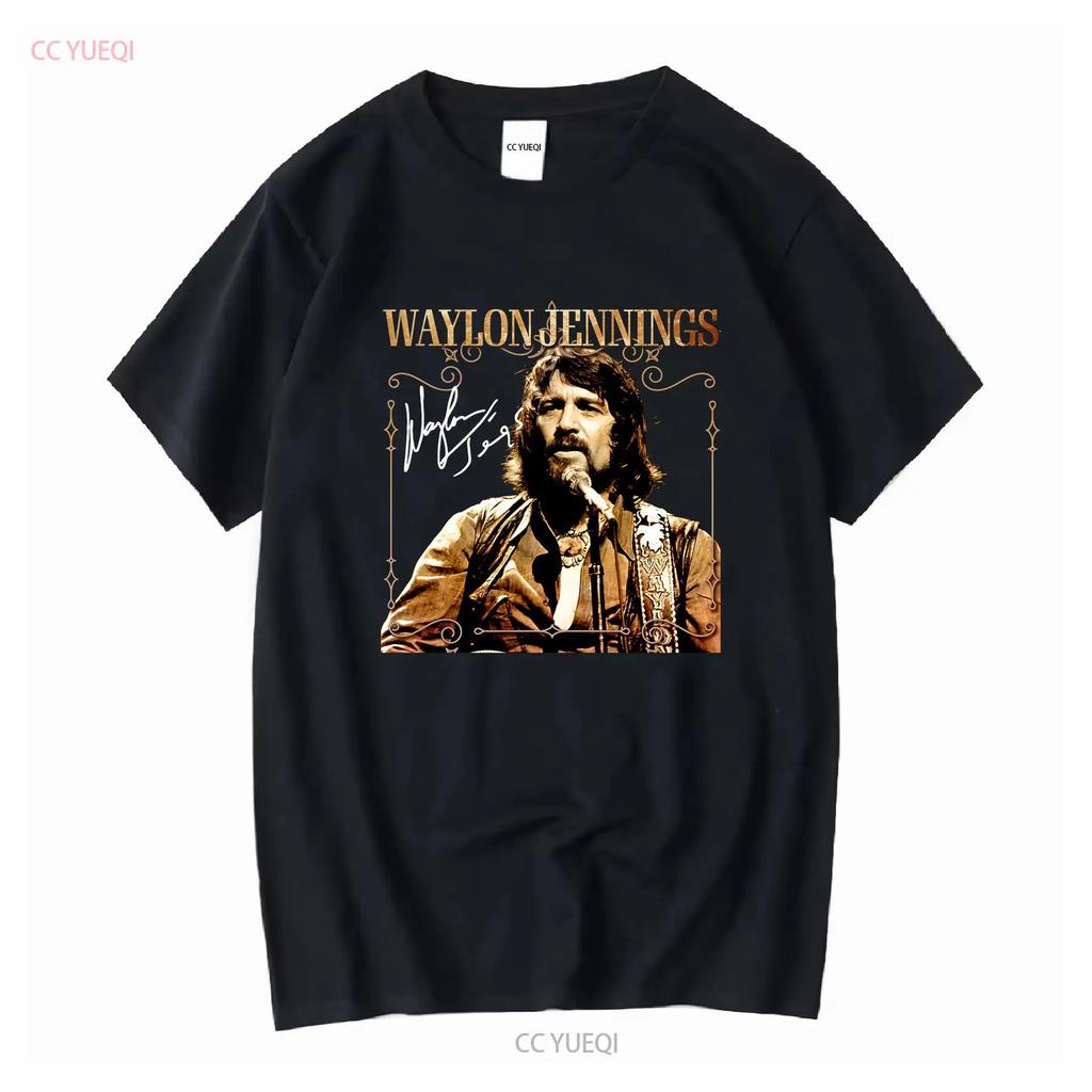Maglietta Nera in Cotone Vintage Waylon Jennings D76841 vintage Lavata Elasticizzata Morbida Casual Comoda Unisex streetwear