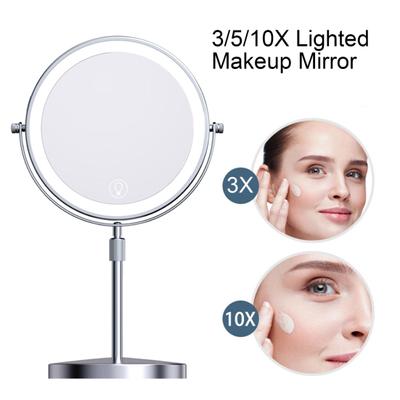 3/5/10X Lighted Makeup Mirror Height Brightness Adjustable Rechargeable Double Sided Magnifying Mirror