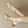 French Style Hollow Out Soft Leather High Heels Roman Head Women's Sandals Summer New Retro Rubber Bottom Square Toe Shoes
