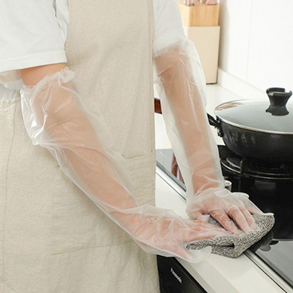 Transparent Disposable Hand Sleeves Non-Slip Cleaning Long Gloves Disposable Gloves for Kitchen