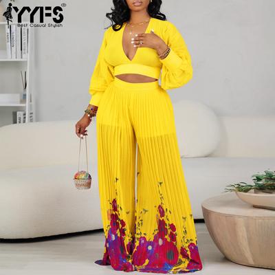 Damenmode Casual Frühling Herbst Blumenmuster Druck Langarm V-Ausschnitt Blusen & Hemden Hosen Hosen Anzüge