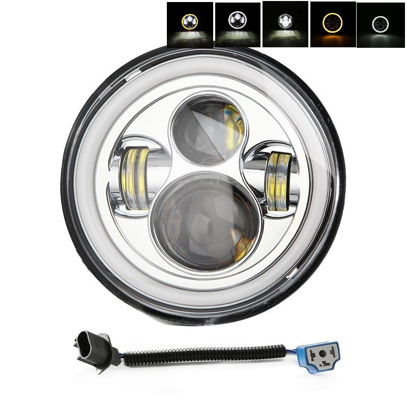 1Pc 7 Inch Round LED Projector Headlight High Low Beam Daytime Running Light with H4 Harness for Off-Road Truck