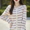 French Stripe Round Neck Cardigan Sweater - Age-Reducing, Casual & Versatile