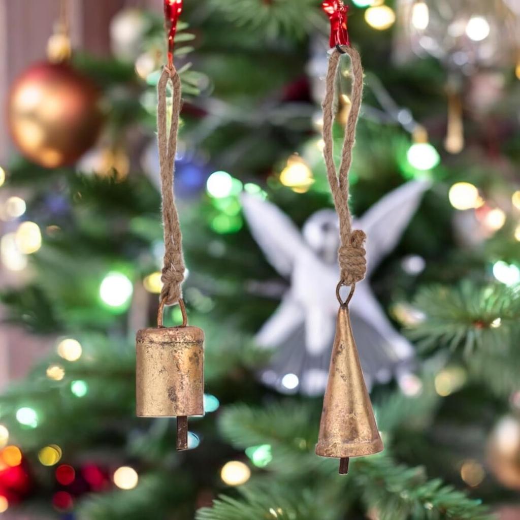 10-Piece Rustic Gold Metal Bell with Rope for DIY Crafts, Vintage Christmas Ornaments and Handmade Wind Chimes, 3.15 Inch Farmhouse Decor
