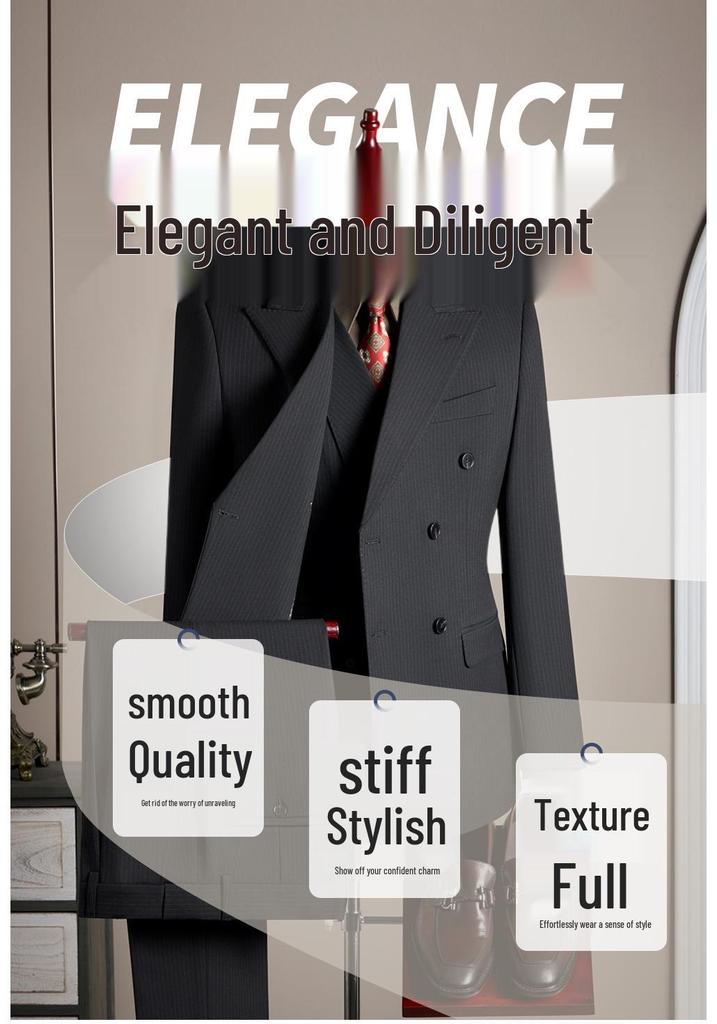 Costume Rayé Premium Double-Boutonnage pour Homme - Revers Pointu, Anti-froissage, Lavable en Machine, Idéal pour le Travail et les Occasions Formelles.