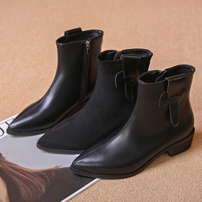 Pointed Side Zipper Thick Heel Thin Short Martin Boots Women's Autumn New Small Short Boots Women's Boots