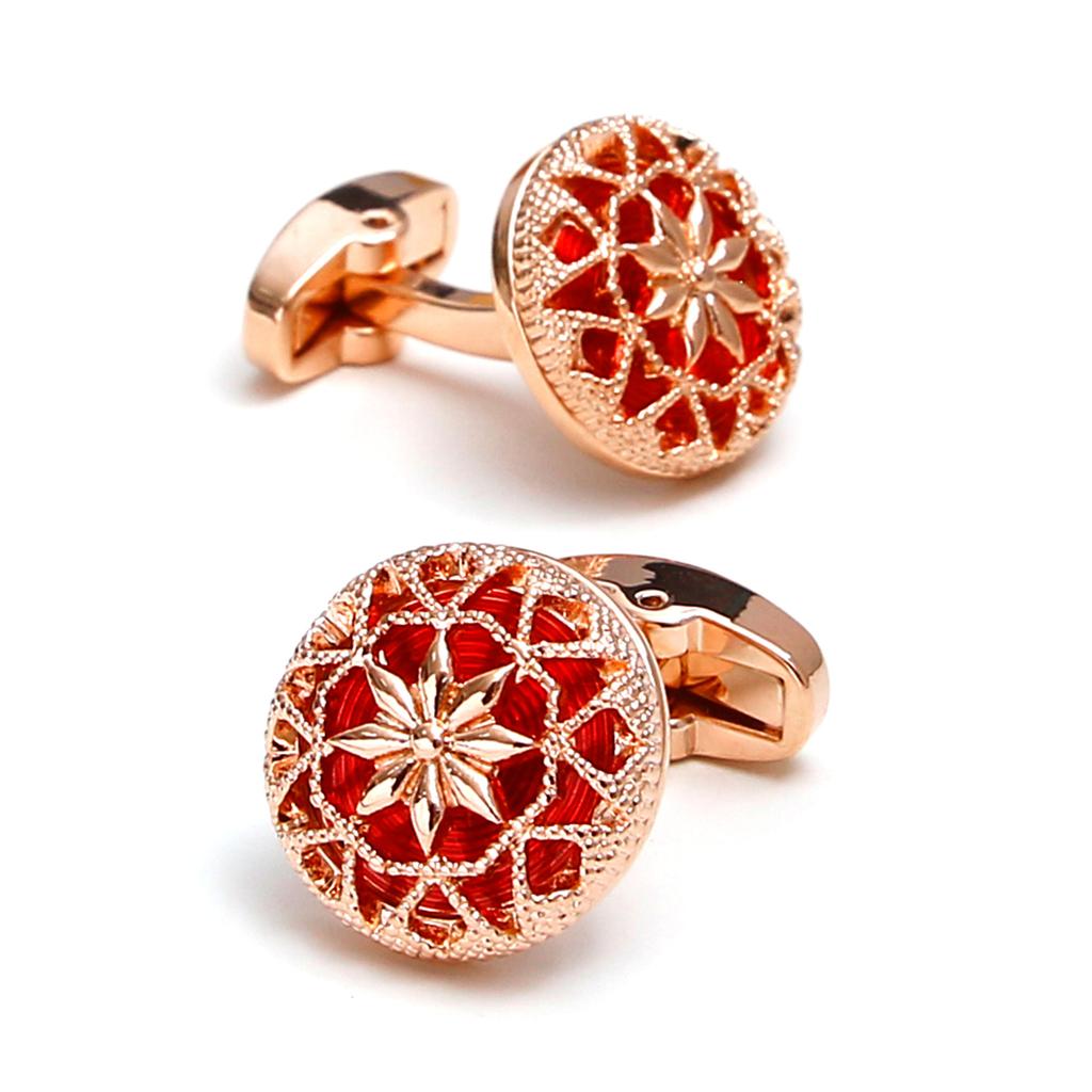 Spot wholesale exquisite creative hollow pattern design round 3 colors optional men's cufflinks, cross-border hot-selling jewelry