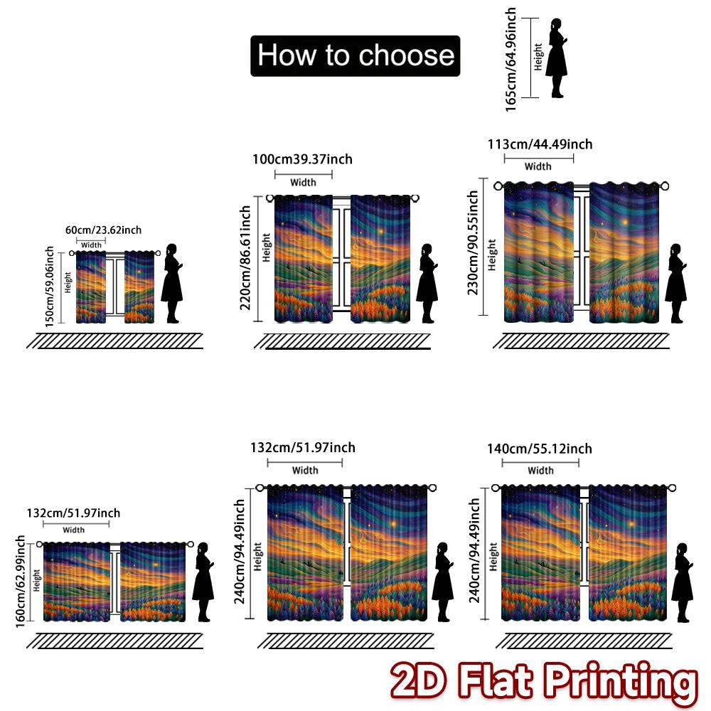 2D FLAT PRINTING 2pcs Curtains (Without Rod) Galaxy View with Cat Ramadan Festival Chic Print Curtains Semi-Sheer Curtains