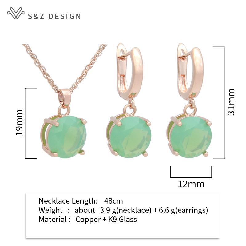 Fashion Classic Round White Green Opal Drop Earrings Jewelry Sets For Women Girl Wedding Party Elegant Pendant Necklace