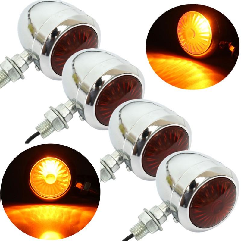 Universal Classic Chrome Metal Motorcycle Turn Signal Indicator Light Lamp Bulb For Harley Cafe Racer
